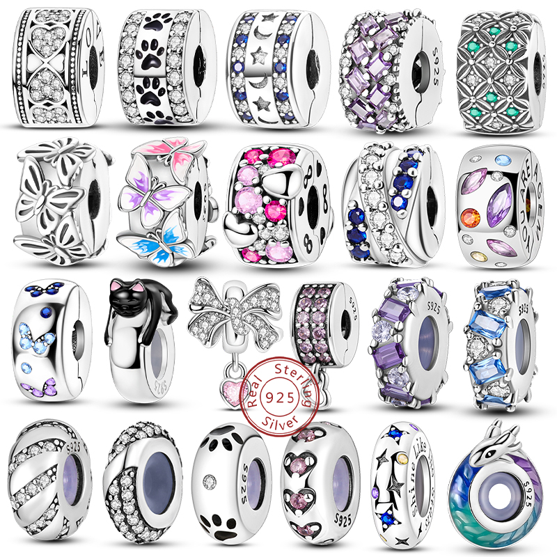 Clip Charms New 925 Sterling Silver Clasp Charm Silicone Spacer Bead Fit Original Bracelet Necklace DIY Charm Jewelry Women Gift