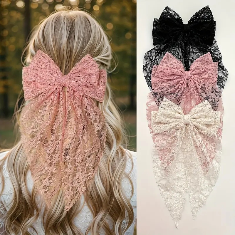 1/3pcs Cute Lace Bow Long Ribbon Hair Clip Satin Back Head Clip for Girls Elegant Famous Hair Accessories with Timeless Charm