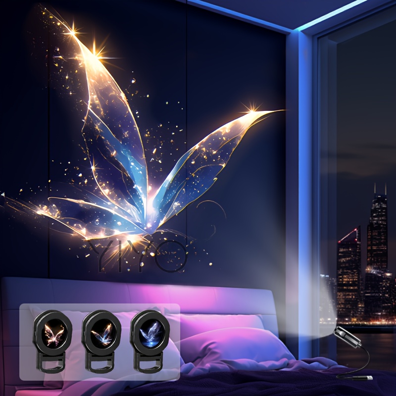 LED USB Ocean Projector Light 3pcs Projection Patterns- Adjustable Butterfly Night Light Festival