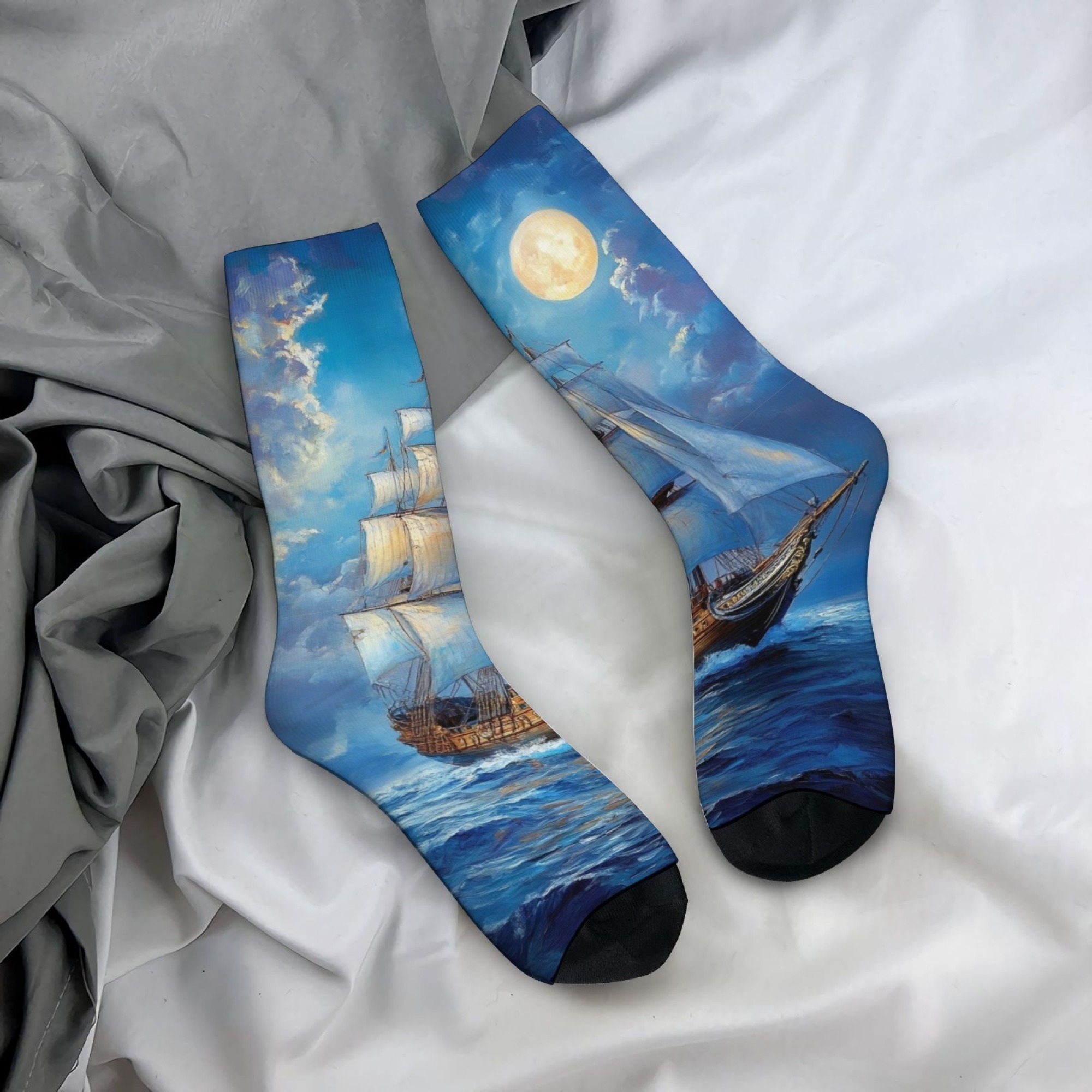 Oil Painting Art Sailing Socks Retro Fashion Men's Socks Comfortable Breathable Anti-Slip Outdoor Travel Casual Sports Socks