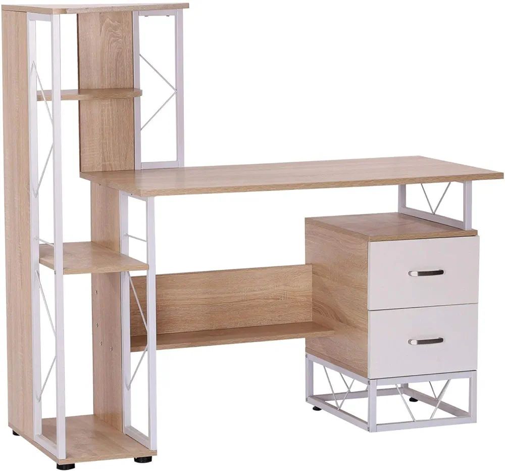 Multi-compartment Metal Framed Wooden Computer Study Desk