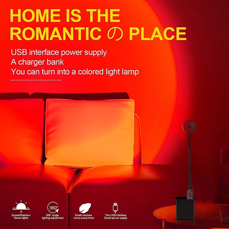 1PC Adjustable Sunset Projector Lamp, USB Rainbow Night Light for Bedroom, Living Room, Party, Photography Decor