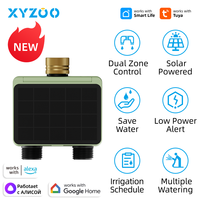 Smart 2 Zones Automatic Water Timer Tuya Wifi APP Remote Garden Sprinkler Irrigation Controller Outdoor Hose Watering System