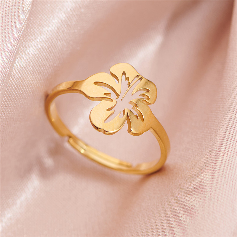 Stainless Steel Flower Adjustable Rings 18k Gold Plated Waterproof Finger Opened Ring Jewelry For Women Wedding Exquisite pen gpt