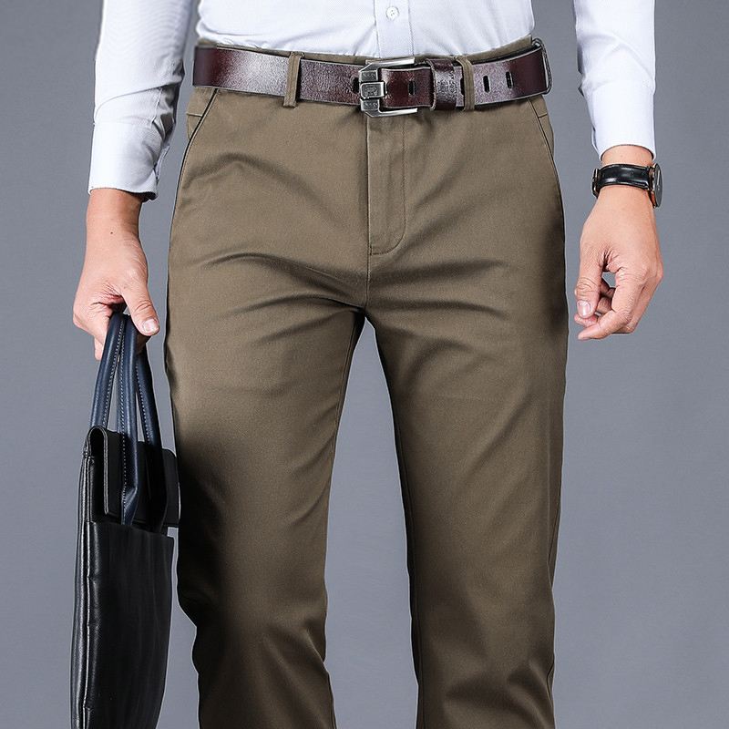 High Quality 98% Cotton Casual Pants Men Classic Straight Loose High Waist Elastic Trousers Male Brand Clothes Plus Size 40 42