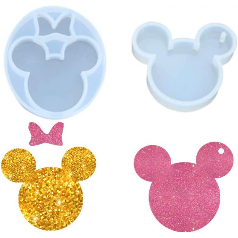 1 PCs cute mouse head bow silicone mold key chain silicone mold DIY topper decoration perforated resin clay mold crafts tools