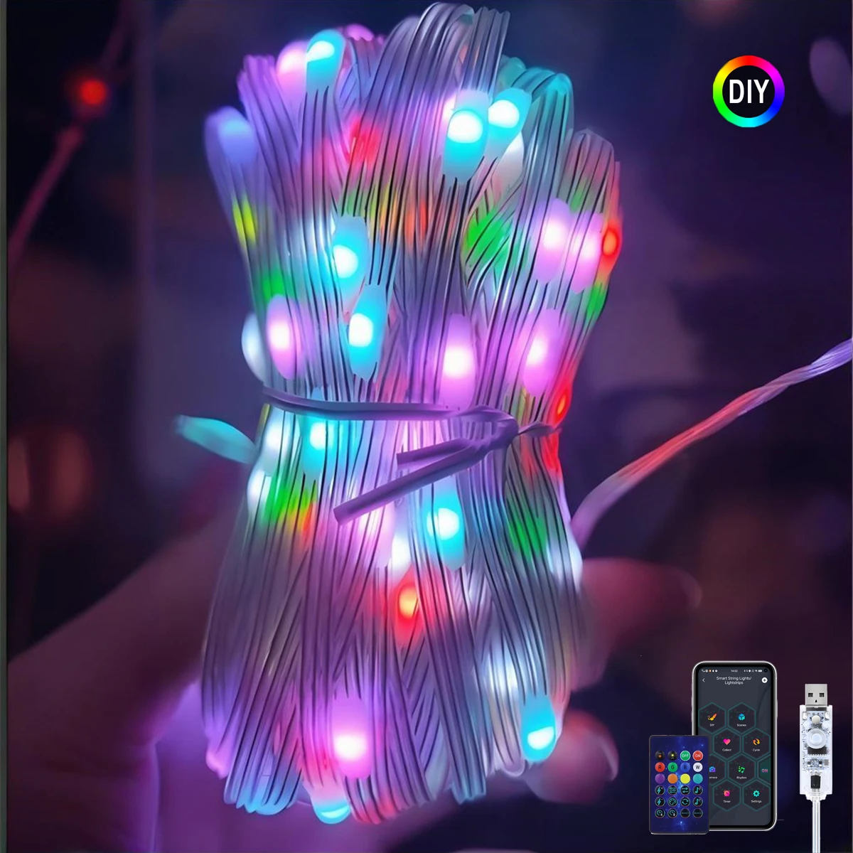 5/10/20M RGBIC USB LED Sting Light Bluetooth Music APP Programmable DIY Fairy Lights Birthday Party Garland Decor