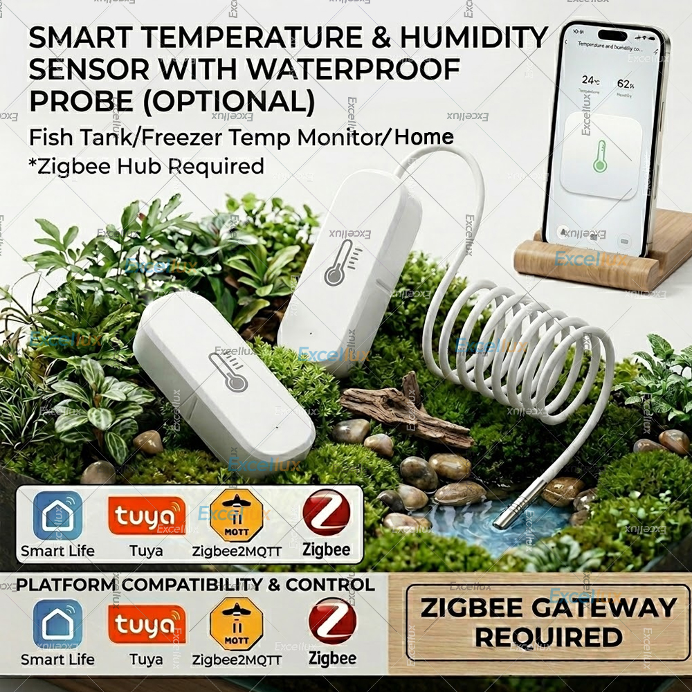 Zigbee 3.0 Temperature Humidity Sensor With External Temp Probe Smart Thermo Hygrometer For Plants Aquarium Freezer Need Gateway