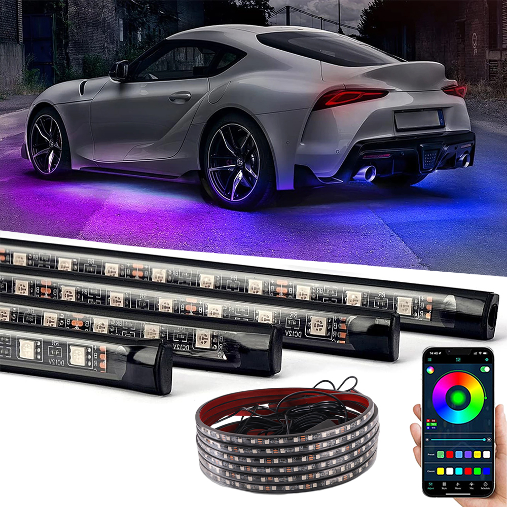 Car Decorations Flexible Underglow Strip Light LED Underbody Bluetooth APP Control RGB Neon Charssis Ambient Lighting Kit 12V