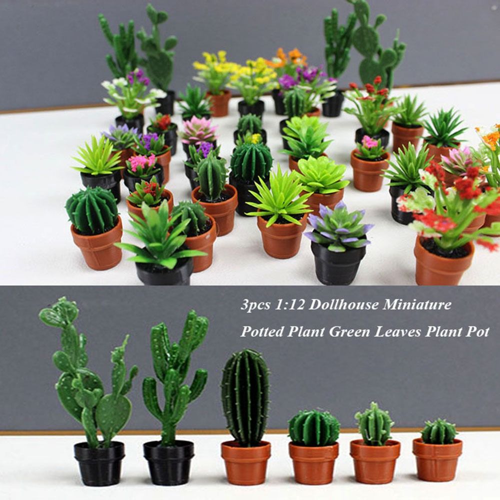 3pcs New 1:12 Dollhouse Miniature Potted Plant Multistyles Mini Bonsai Garden Home Model Play House Decor Doll House Accessories