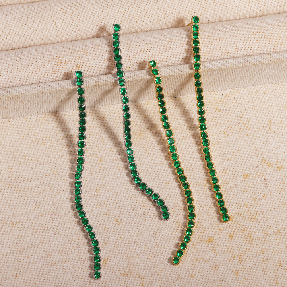 New Luxury Shine Rhinestone Long Tassel Earrings Green 18K real gold Colors for Women Bridal Drop Dangling Jewelry Wedding s