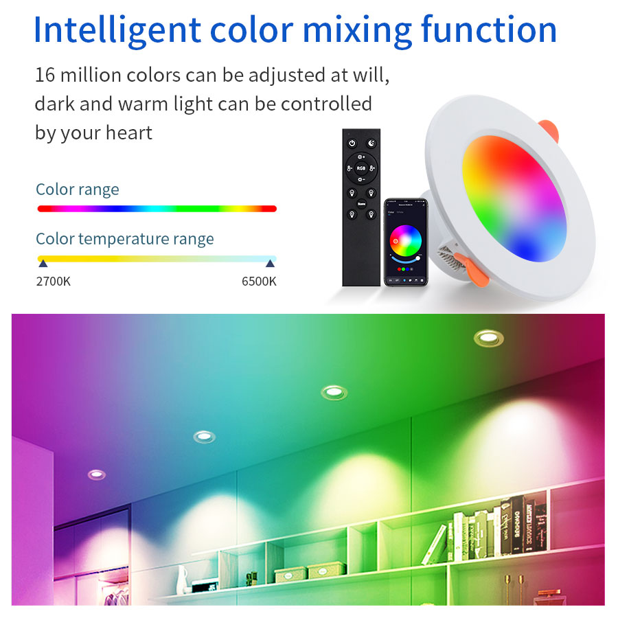 RGB TuYa LED Downlight AC85-265V 15W Dining Room LED Spotlight Smart Ceiling Light CW+WW Recessed Down Light Round Panel Light