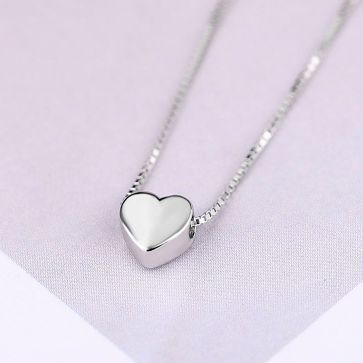Fashion Minimalist Smooth Heart Shaped Pendant Necklace For Women Men Romantic Silver Color Love Heart Box Chain Choker Jewelry
