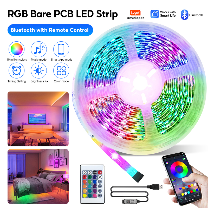 Tuya WiFi LED RGB Strip Lights Color Changing Led Lights Alexa Flexible Ribbon Luces for 5V 10M USB TV BackLight Room Decor New