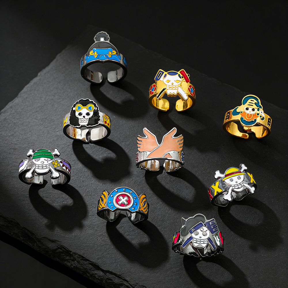 One Piece Monkey D. Luffy Skull Logo Adjustable Ring - Unisex Anime Cosplay Prop Sailing Adventure Jewelry
