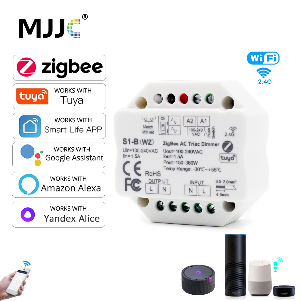 Zigbee Tuya LED Dimmer 220V 230V Smart RF 2.4G Push Switch Remote Control AC Triac WIFI Dimmer S1-B WZ for Single Color LED Lamp