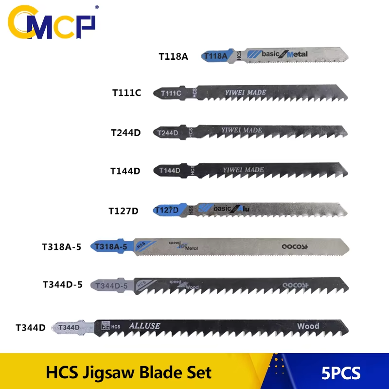 CMCP 5pcs HCS T-Shank Curved Jigsaw Blades For Wood Fast Cutting Tools Jig Saw Blade T344D T118A T318A T144D T244D T111C T127D