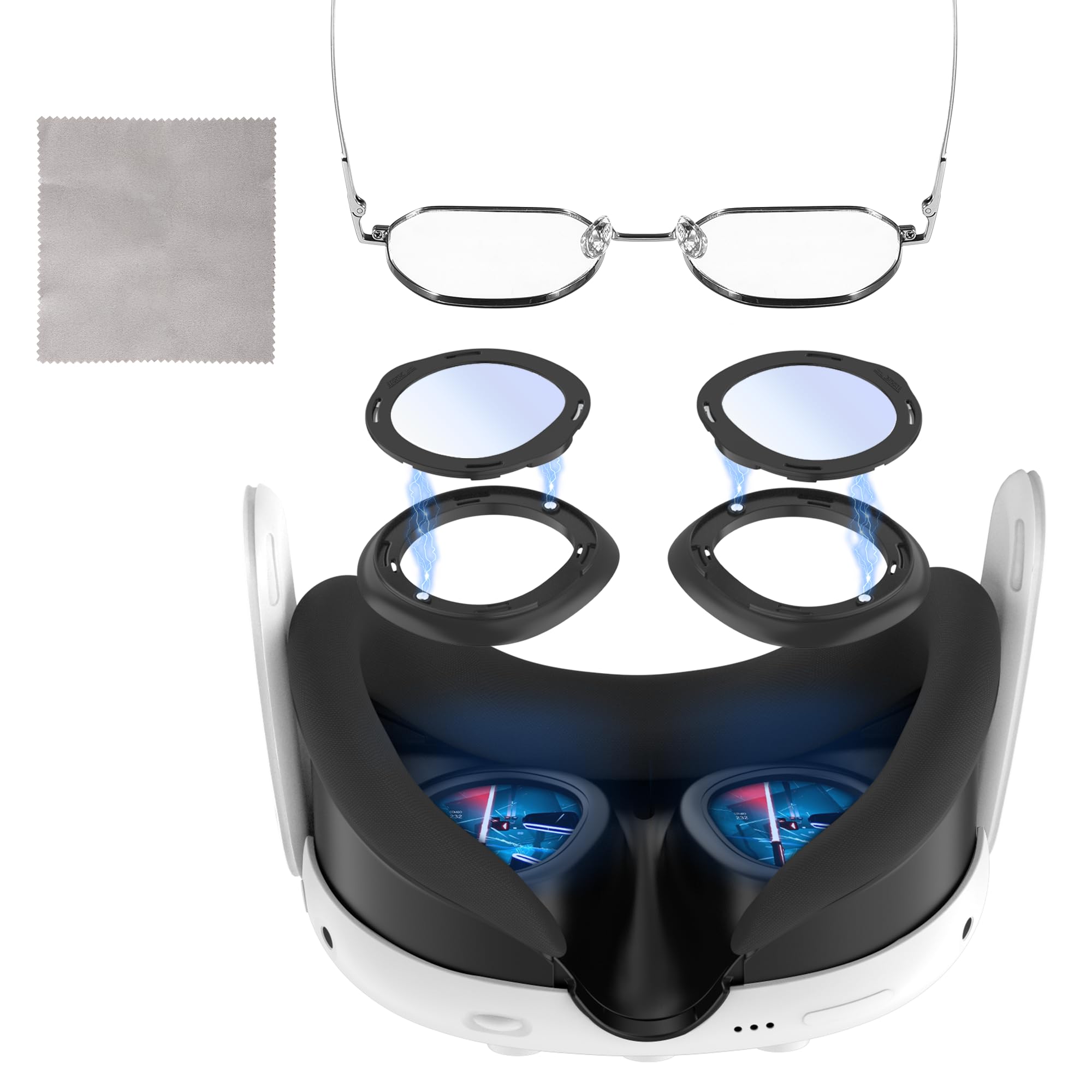 Blue Light Blocking Glasses for Meta Quest 3 with Anti Fog Wipe, Lens Protector Kit for Oculus Quest 3,VR Glasses Spacer