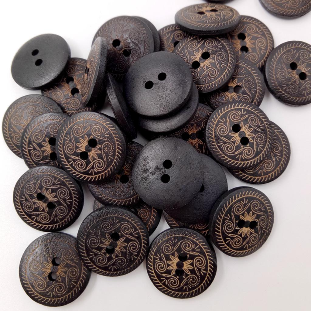 50 Pieces Vintage Round Flower Floral 2 Holes Wood Sewing Buttons Clothes