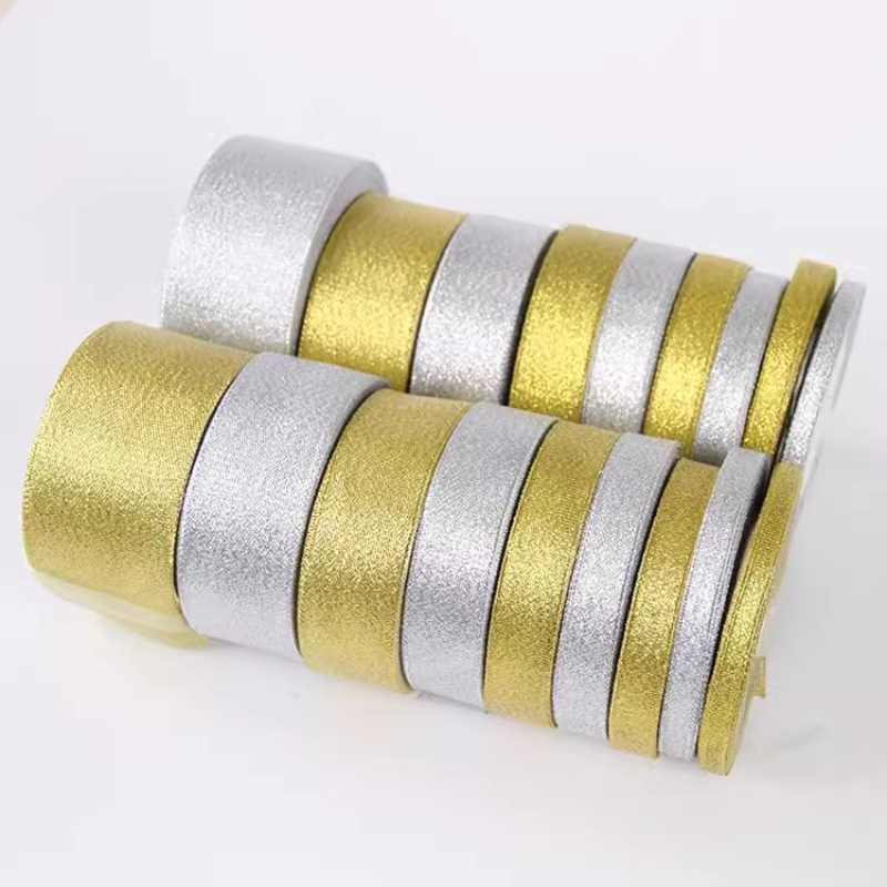 25 Yards/Roll Gold Silver Glitter Metallic Ribbon DIY Handmade Crafts Fabric Halloween Wedding Party Box Wrapping
