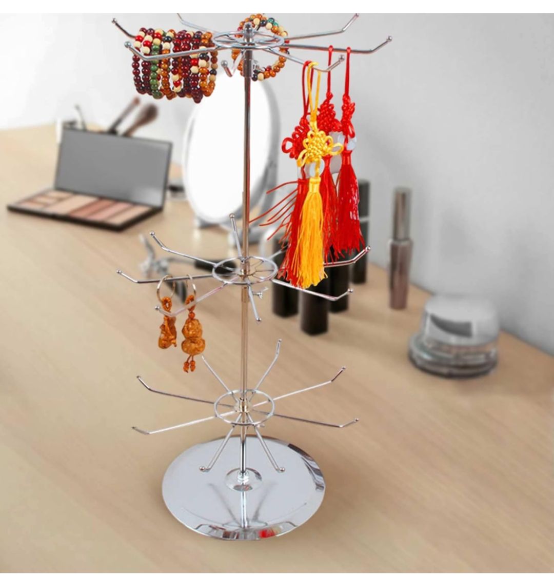 Stainless Steel 3 Tier Rotating Jewelry Display Stand White for Necklaces Bracelets Earrings