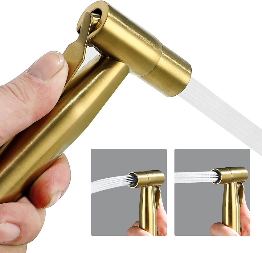 Handheld Toilet Bidet Sprayer Gold Stainless Steel Bathroom Douche, Used for Personal Hygiene and Pet Bathing