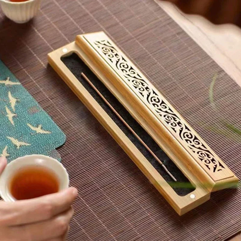 1pc Natural Bamboo Incense Burner with Laying Plate - Aromatherapy Wooden Box for Incense Storage and Burning