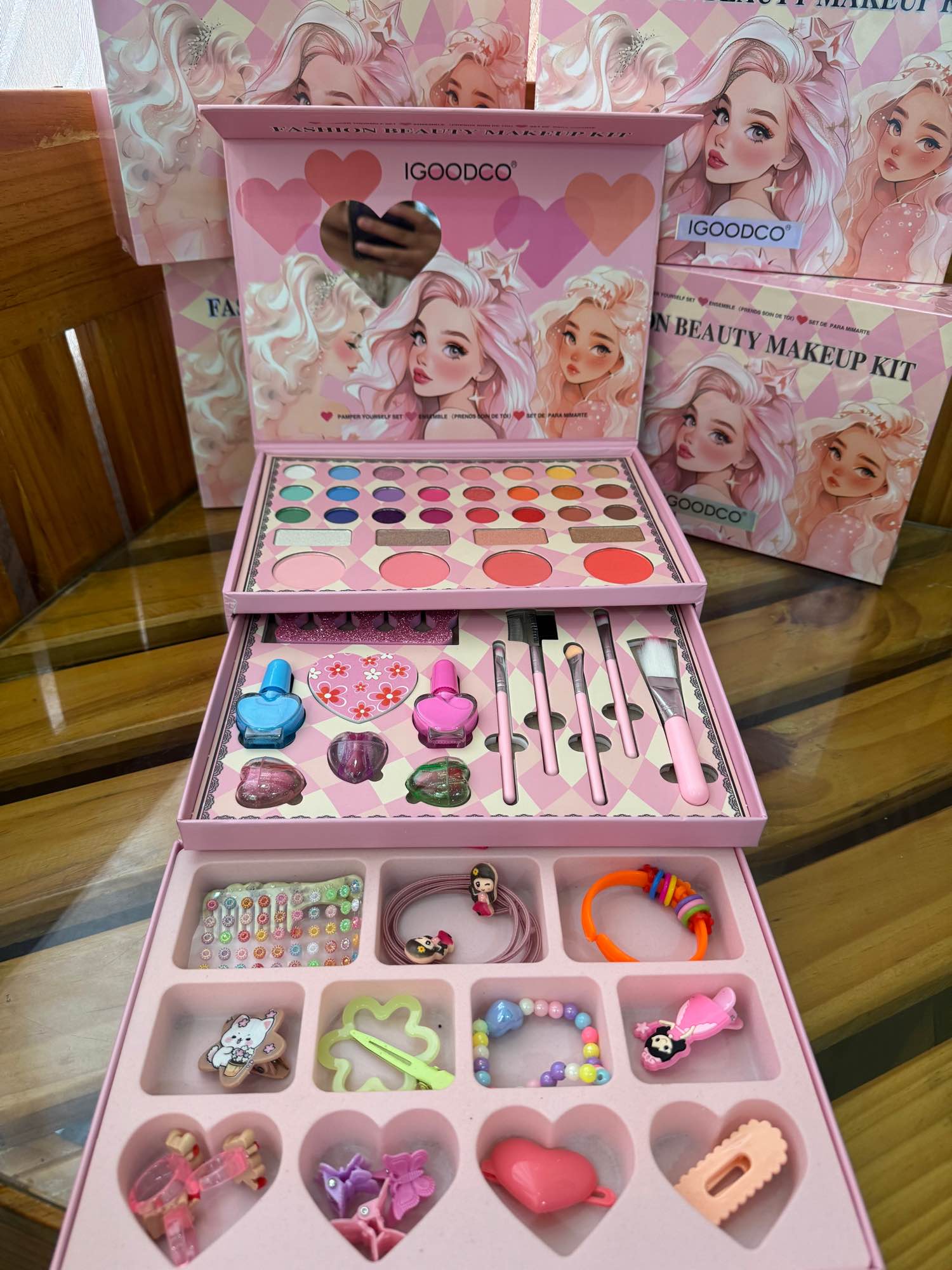 Fashion Beauty Makeup Kit for Girls - 60PCS Kids Makeup Set with Eyeshadow, Blush, Lip Colors, Hair Accessories & Jewelry Gift Box