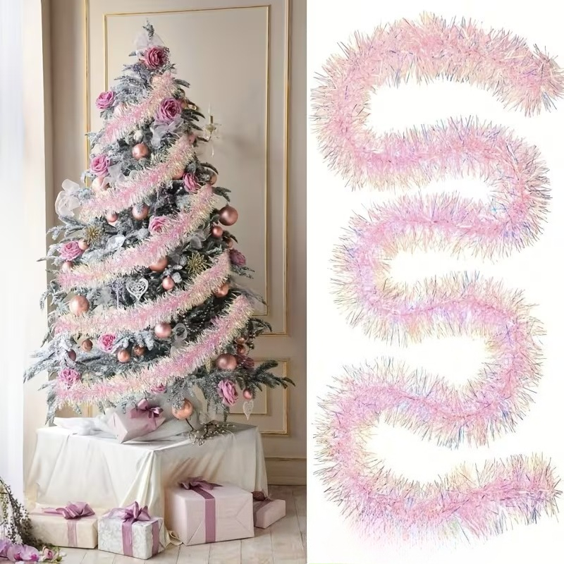 1-10PCS 78.7 Inch Pink Tinsel Garland - Shiny Metallic Glitter Party Decor ForChristmas Wedding Birthday Holiday Home Decoration