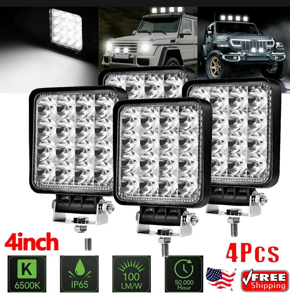 HAOLIDE 4PCS 4inch LED Work Light Pods Spot Off Road ATV Truck Reverse Fog Lights 6000k Spot Flood Combo Beam 12V off-road use