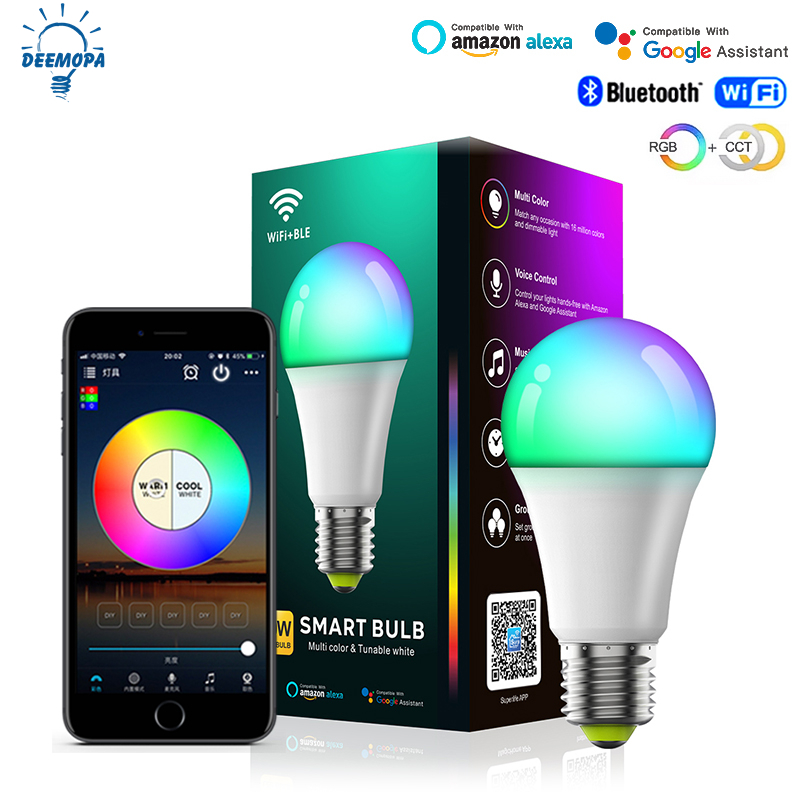 220V 110V WiFi Smart LED Bulb 9W 10W E27/E26 RGB+CCT Indoor Light Alexa Home Together APP Timing Dimming lightify
