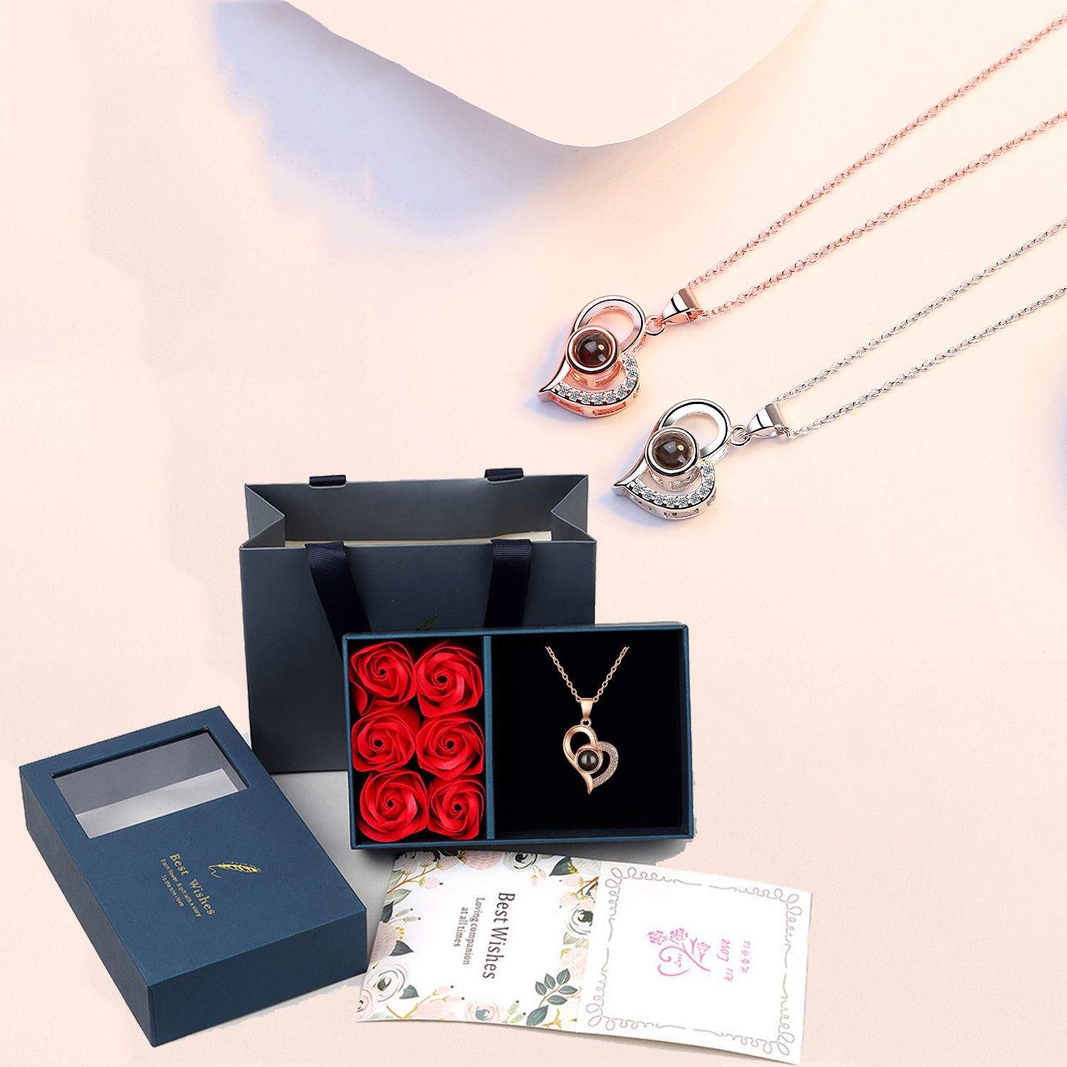 100 Languages I Love You Projection Necklace With Rotating Rose Box 2023 New Creativity Design Romantic Luxury Jewelry Set