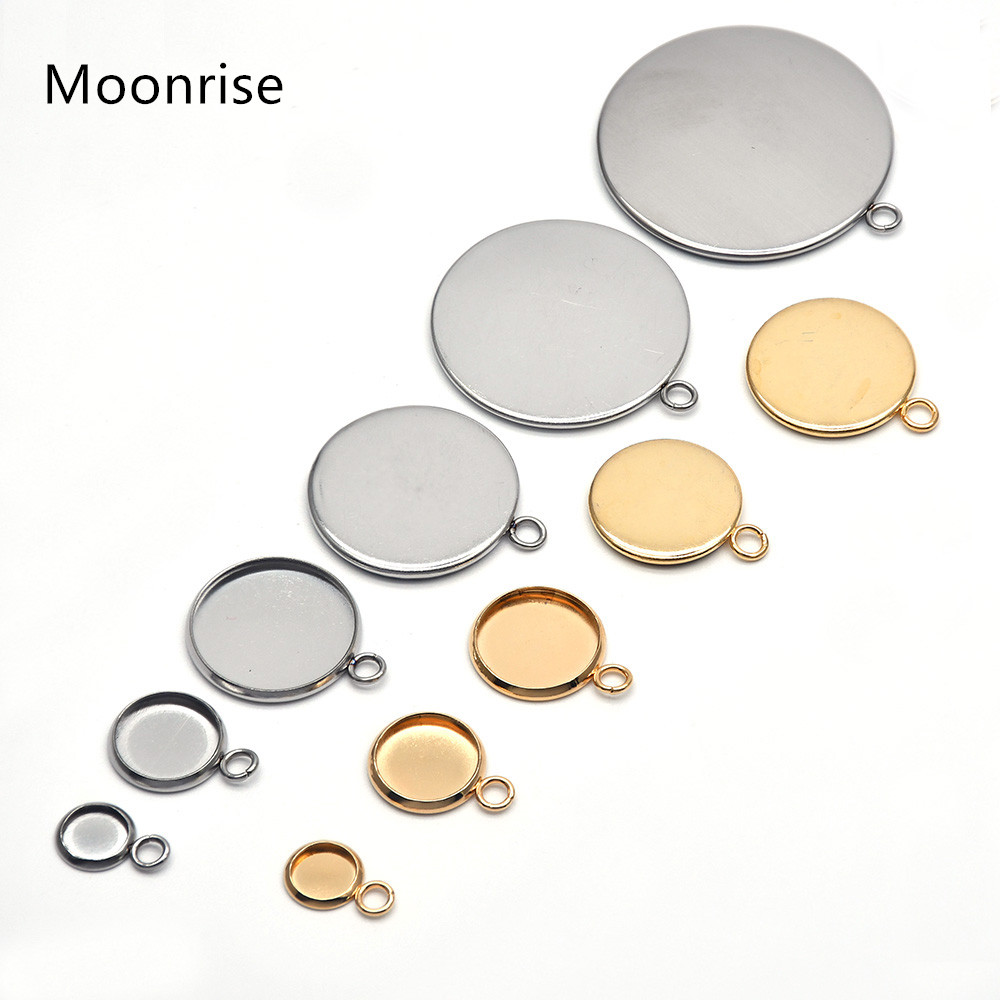10-20Pcs 316 Stainless Steel Surgical Bezel Cup Blanks Tray Settings for 6-30mm Round Cabochon Photo Cameo Resin Jewelry Making
