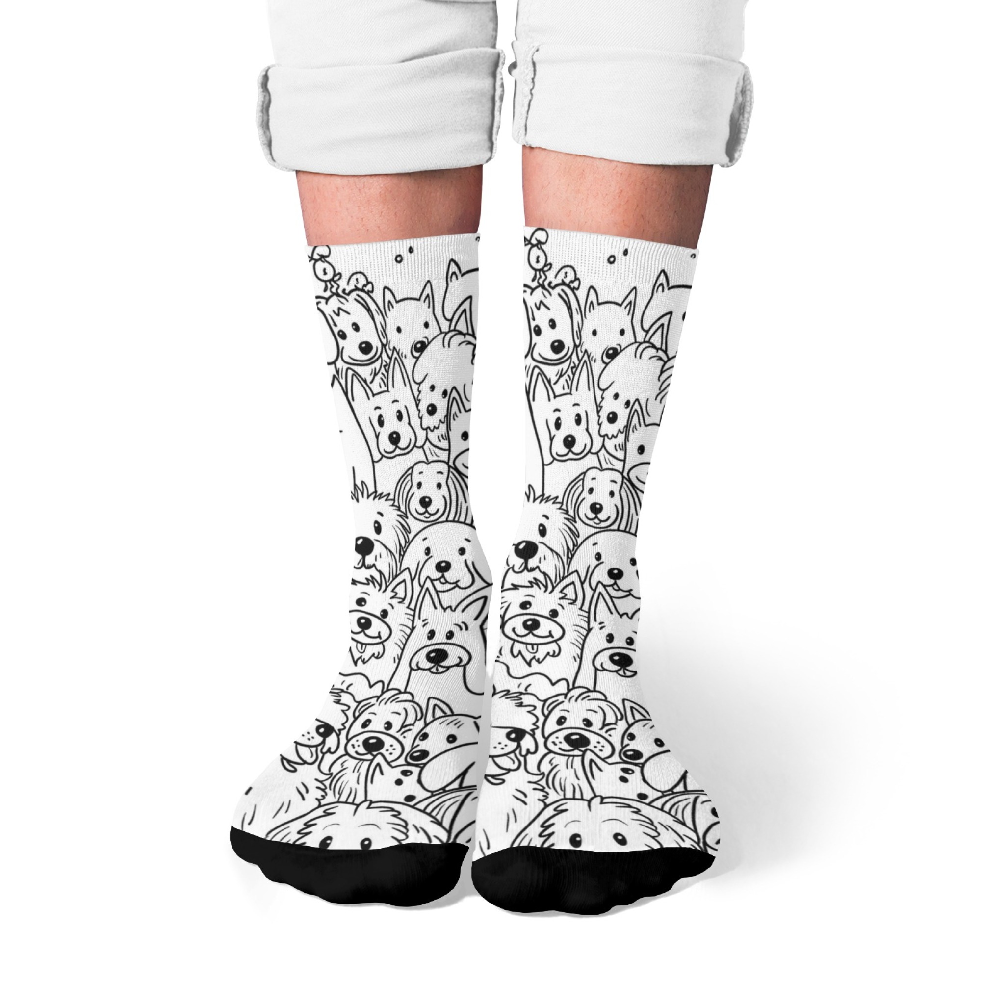 Trendy Cute Minimalism Style Black & White Dog Pattern Crew Socks Soft Comfortable Casual Socks for Daily Wear & Pet Fans