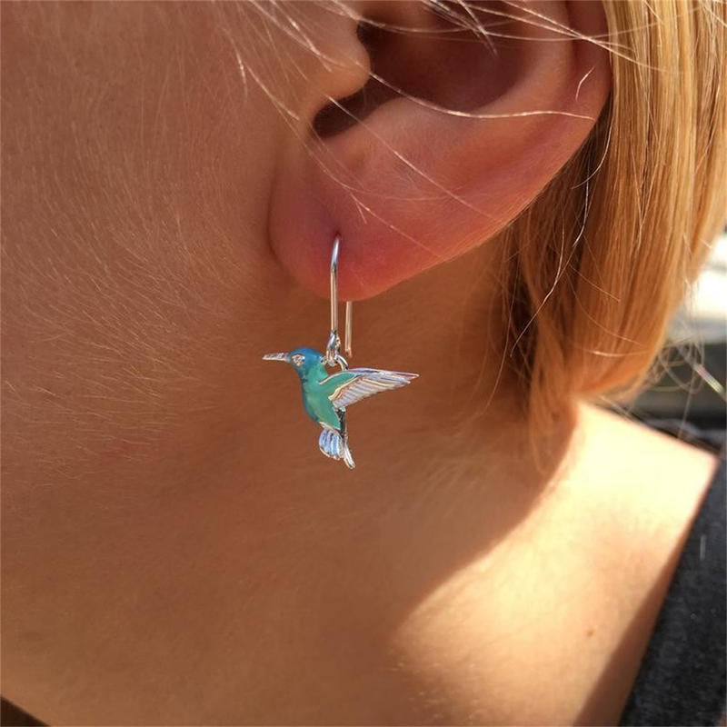 EVISPOL Fashion Pair of Bohemian Style Colorful Enamel Hummingbird Earrings for Women Cute Animal Earring Piercing Jewerly