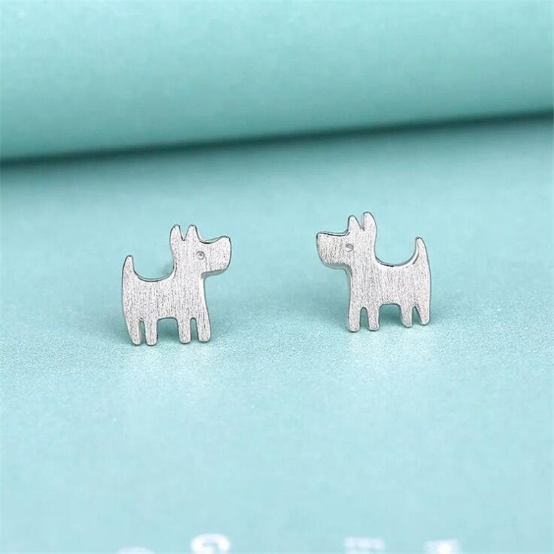 New Fashion Personalized Dog 925 Sterling Silver Jewelry Cute Brushed Animal Simple Stud Earrings E269