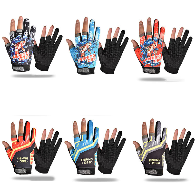 1pair Men Three Fingers Anti-slip Cycling Gloves Fishing Gloves Outdoor Sports Breathable Elastic Summer Sunscreen Apparel