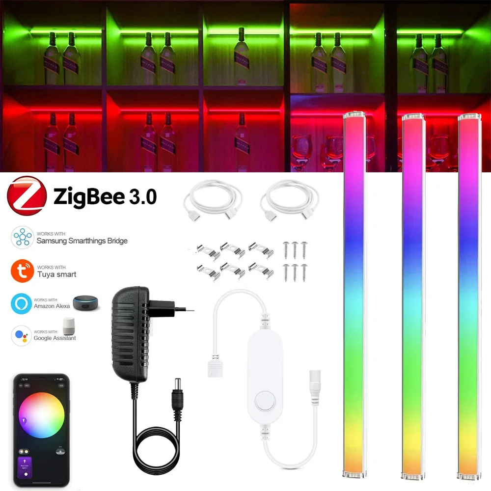 2-6PCS Smart Kitchen Cabinets LED Lights DC12V Tuya WiFi RGB Color Dimmable Wardrobe Night Lamp for Alexa Bedroom Kitchen decor lightify
