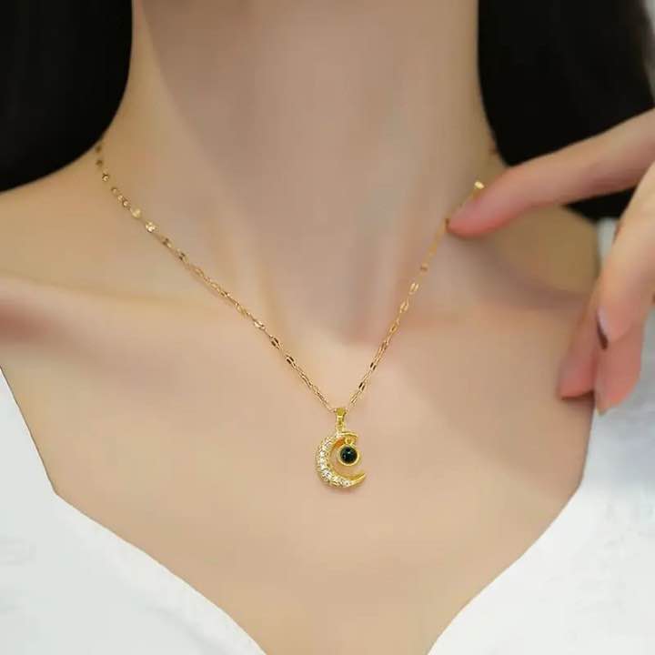 Sparkle roniya stainless steel moon necklace for women