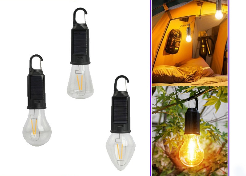 LED Solar Lamp Bulb Outdoor Waterproof Portable Solar Garden Hanging Light Hiking Fishing Emergency Lights