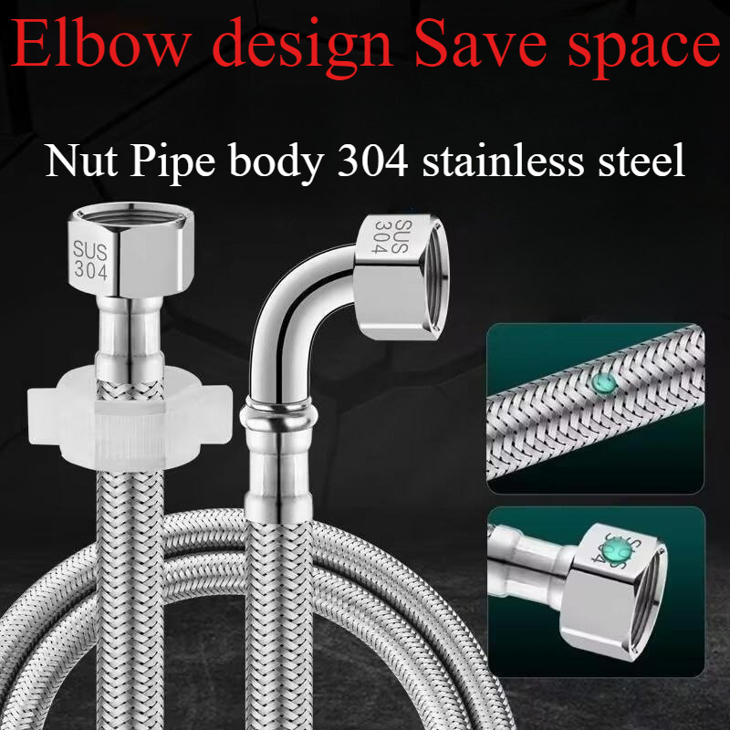 90° with A Bend Pipe Pipe Toilet Inlet Pipe 304 Stainless Steel Woven Tube Metal Right Angle Cold Hot Water Explosion-proof Pipe