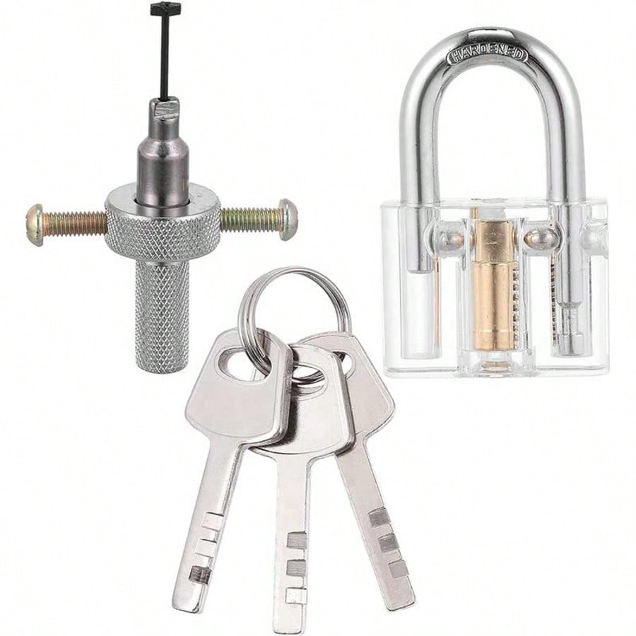 Professional Locksmith Training Set Transparent Padlock with 2-in-1 Lock Pick Tool for Lock Picking Practice Legal Use Only