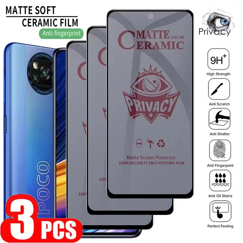 1-3pcs Matte Ceramic Privacy Screen Protectors for Xiaomi Mi 11T Poco X6 Pro Redmi Note 13 12 11 10 9 8 10S 9S 9A 9C 9T 12C 13C