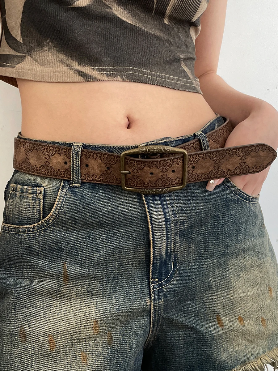 New Retro Y2K Belt WOMEN'S New National Wind Belt with Jeans Belt Senior Sense of Brown