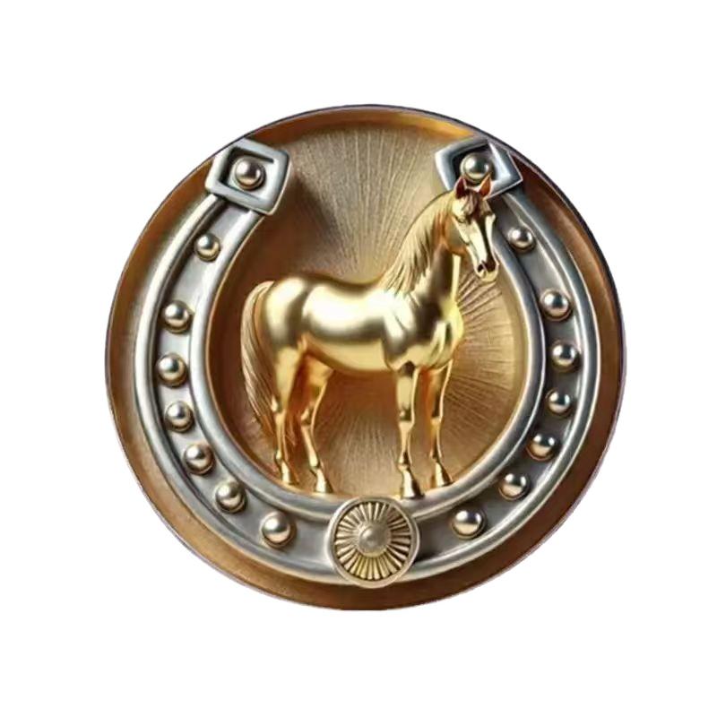 ’ 1Pc Golden Horse Brooch Zinc Alloy For Women Men 2D Flat Animal Party Office Zodiac Animal Lapel Pins