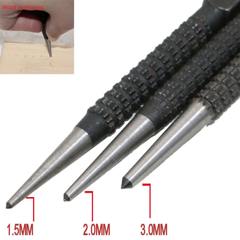 3Pcs Center Dash High Carbon Steel Non Slip Center Pin Punch Set for Alloy Steel Metal Wood Drilling Tool
