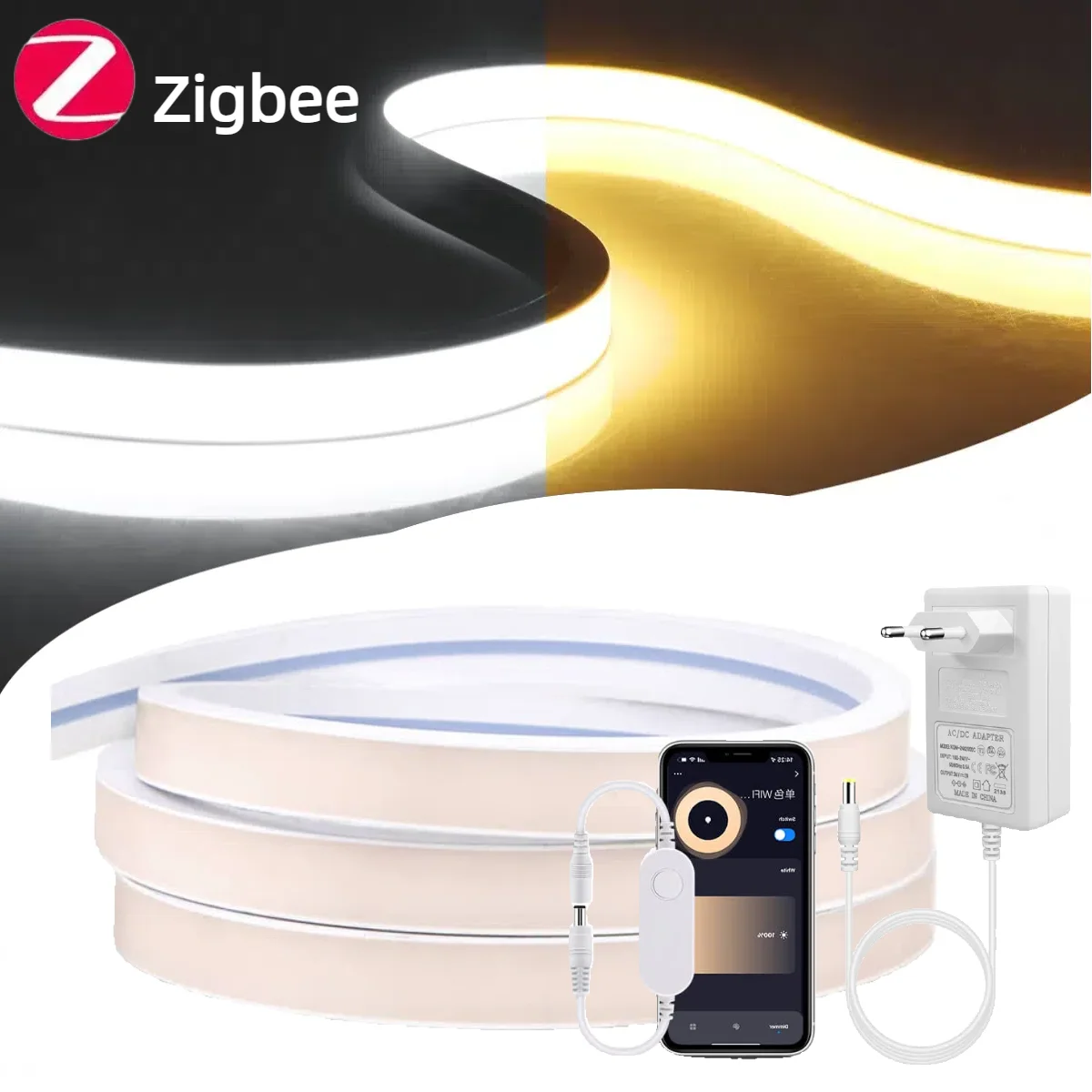 Smart Zigbee COB Neon LED Strip Light DC24 Pure Silicone Tube IP65 Waterproof Work With Zigbee Hub Gateway Alexa Home lightify