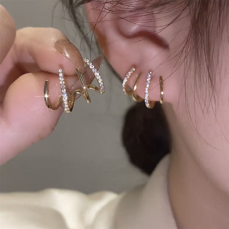 2026 New Design Irregular U-shaped Gold Color Earrings for Women Korean Luxury Crystal Earring Girl Wedding Party Jewelry