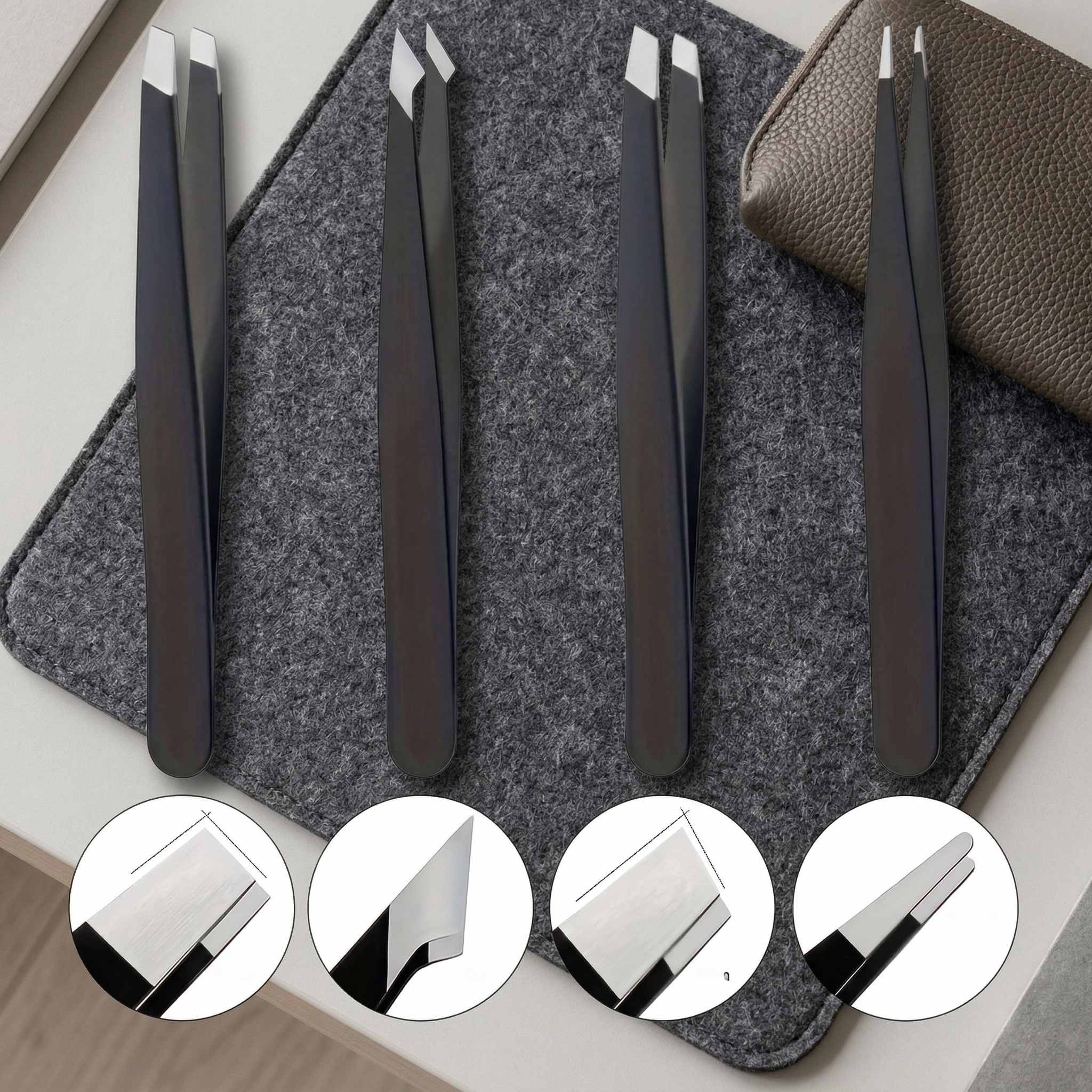 Multi-Functional Eyebrow Tweezers，1Set(4pcs) Stainless Steel Tweezers Set for Hair Removal, Beard Trimming, And Eyebrow Shaping