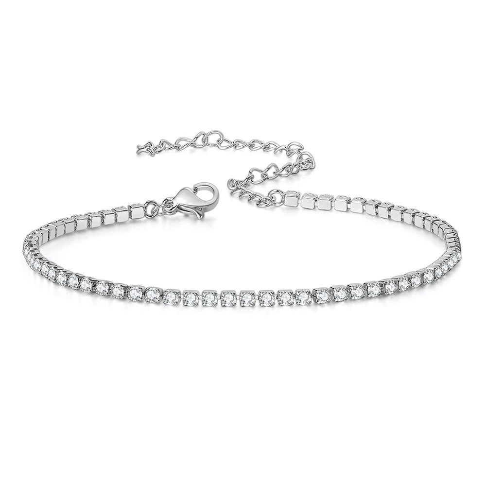 2mm Dainty Iced Out Tennis Chain Bracelets Female Silver Color Stainless Steel Cubic Zirconia Hand Chain for Women Jewelry
